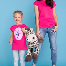 KOMPLET dla mamy i córki - bluzka z aplikacją baleriny lub gładka, różowy