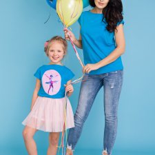 KOMPLET dla mamy i córki - bluzka z aplikacją baleriny lub gładka, niebieski