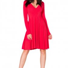 Rozkloszowana sukienka z dekoltem "V", T146, czerwony