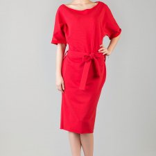 Sukienka kimono z paskiem i kieszeniami, ALEKSANDRA, czerwony
