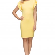 Sukienka elegancka w falbanką T165, żółty