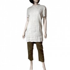 Qipao 100% surowy len chińska sukienka tunika