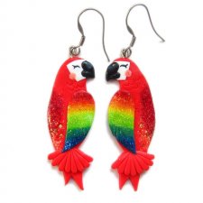 Egzotyczne Kolczyki Papugi Czerwone Kolczyki Papuga Ara