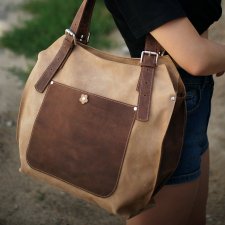 Ręcznie robiona skórzana torebka brązowo beżowa, brązowa skórzana torebka, damska skórzana torebka, skórzane torby, skórzana torba na ramię