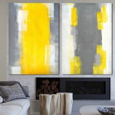 Obrazy - Abstrakcja Żółta - 2 sztuki - 70 x 100