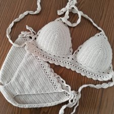 Szydełkowe bikini beżowe M