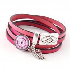 Skórzana bransoletka w kolorach różu i fuksji, z zapięciem magnetycznym