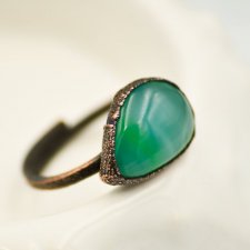 Sea green raw - pierścionek ze szkłem fusingowym