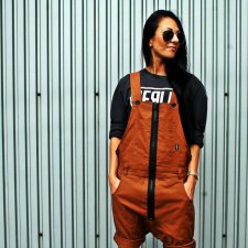 Button dungaree musztardowe ogrodniczki