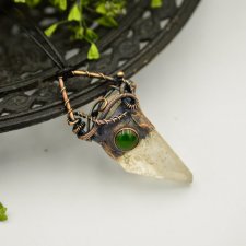 Nature green - naszyjnik z kryształem górskim i szkłem fusingowym