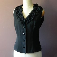 MODESTA ELEGANCKA Z OBFITĄ FALBANĄ * 38 CZARNA WIZYTOWA BLUZKA