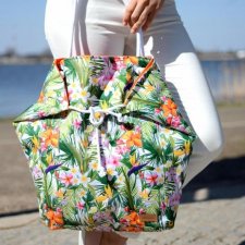 Duża torba na ramię, na plażę, kolorowa w kwiaty hawajskie, wodoodporna