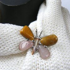 Broszka i wisior (2 w 1): Motyl różowy z jaspisem