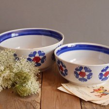 miski ceramiczne, granatowe kwiaty, komplet