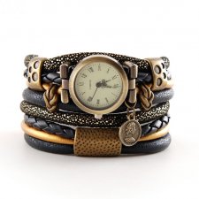 Zegarek- bransoletka złoto- czarny z monetą