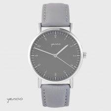 Zegarek yenoo - Simple Elegance - szary, skórzany