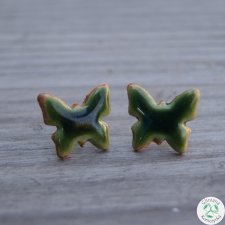 Zielone motylki ceramiczne kolczyki/stal chirurgiczna