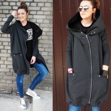 OVERSIZE BLUZA DŁUGA GRAFITOWA OGROMNY KAPTUR S