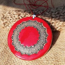 Czerwony naszyjnik GORĄCY ORIENT - duży czerwony wisior ceramiczny - czerwona biżuteria na prezent - GAIA ceramika