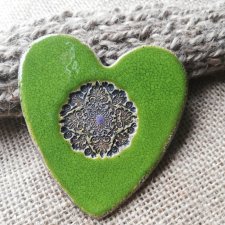 Zielone serce ceramiczne MAGNES - dekoracyjne serce na prezent - unikatowy wzór - serce mandala - dekoracja domu na prezent - Ceramika-GAIA
