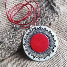 Unikatowy naszyjnik ceramiczny MANDALA - czerwony wisior ceramiczny - biżuteria BOHO - czerwony naszyjnik na prezent - ceramika srebro 925 - GAIA