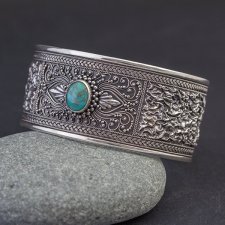 orientalnie z turkusem - srebrna bransoleta bangla