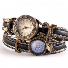 Zegarek bransoletka z retro z dmuchawcem, czarny, złoty, w stylu vintage.