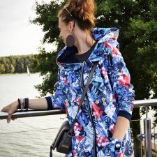 OVERSIZE BLUZA DŁUGA  OGROMNY KAPTUR TROPIKALNY PRINT M