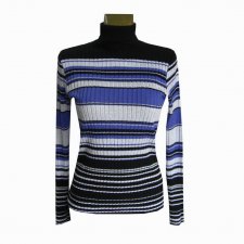 Czarny Niebieski Srebrny Sweter Golf w Paski 40 L