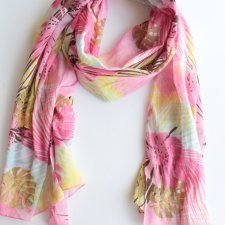 MIĘKKI SZAL vintage ROŚLINNY ORZEŹWIAJĄCE KOLORY