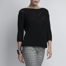 Sweterek z ażurową wstawką, SWE041 czarny MKM