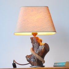Beżowa lampka nocna, duża lampa z drewna dębowa, abażur retro