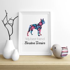 Plakat Boston Terrier Flowers