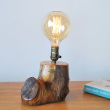 Lampa stołowa z drewna bukowego, drewniana lampka nocna, naturalne drewno, kula edison