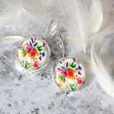 malowane kwiaty - wyjątkowe kolczyki bigle angielskie