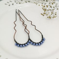 Retro blue pearls - szpilki do włosów komplet 2 sztuk