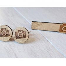 ZESTAW drewniane spinki do mankietów + spinka do krawata APARAT