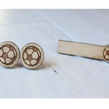 ZESTAW drewniane spinki do mankietów + spinka do krawata PIŁKA