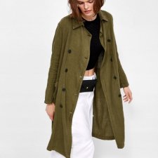 Zara lniany płaszcz oversize khaki 100% len 36 38