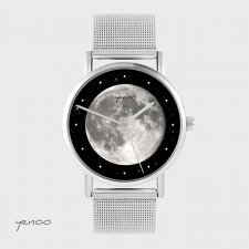 Zegarek, bransoleta - Księżyc - metalowy mesh