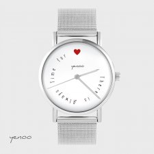 Zegarek, bransoleta - There is always time for love - metalowy mesh