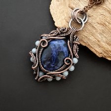 Galaktyczne chmury wire wrapping wisior, sodalit, angelit