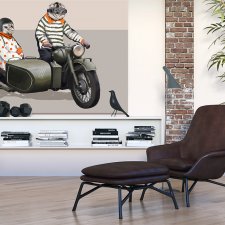 OBRAZ NA PŁÓTNIE 120x80cm KURCZKI NA MOTOCYKLU RETRO 02267