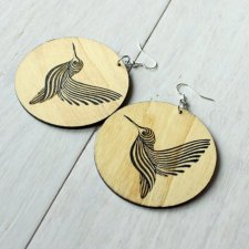 Duże drewniane kolczyki z grawerem KOLIBER