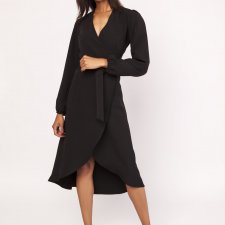 Czarna asymetryczna, kopertowa sukienka, SUK160