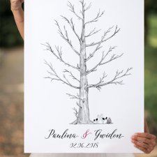 Romantyczne drzewo Wpisów gości weselnych 50x70 cm - plakat do wpisywania życzeń
