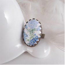 Porcelanowy pierścionek w niebieskie kwiatki  , Porcelana ręcznie malowana