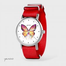 Zegarek - Motyl - czerwony, nylonowy