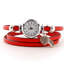 zegarek bransoletka, skórzany, czerwony pasek