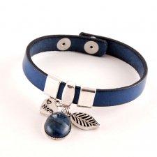 Dla Mamy- skórzana niebieska bransoletka z lapis lazuli, regulowane zapięcie
